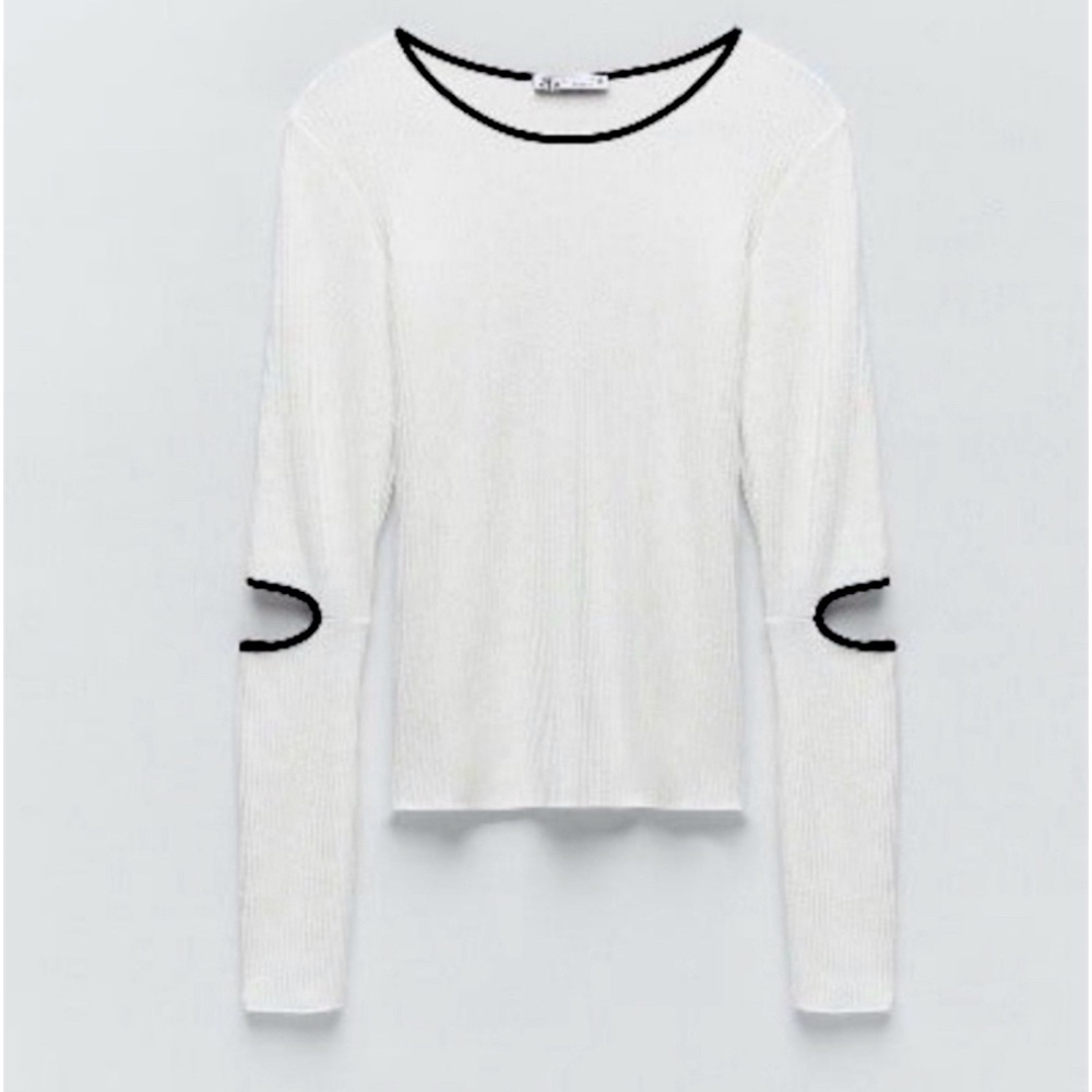 Zara White Long sleeve shirt with cut outs at the elbows Size M